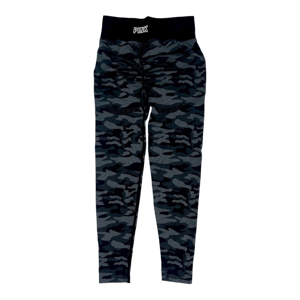 Victoria Secret Pink Seamless Camo Tights Black & Green Leggings SZ M New